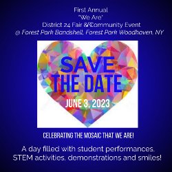 Flyer with a Mosaic Heart that has \"Save the Date June 3, 2023\" inside of it. \"Celebrating the Mosaic that we are!\"